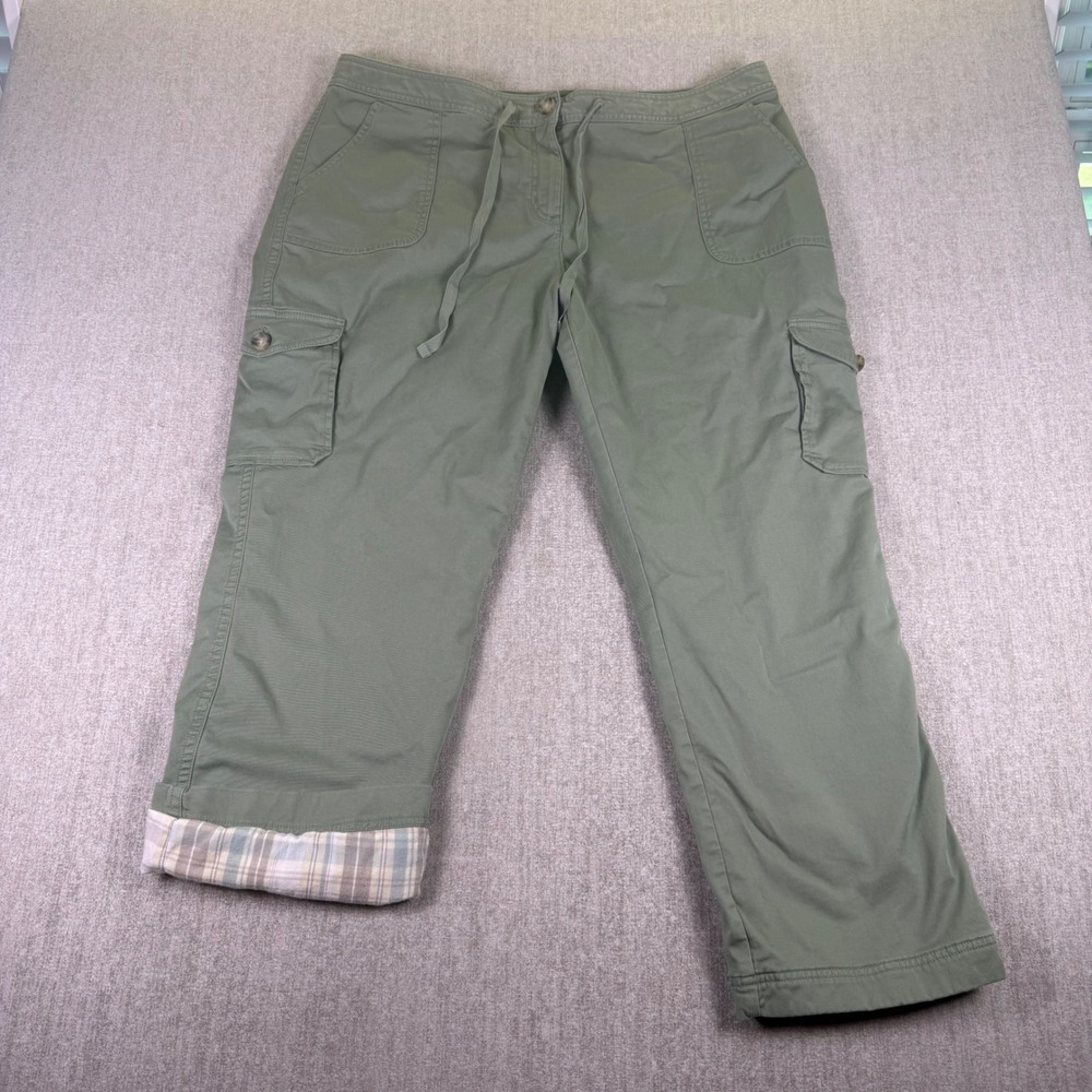L.L.Bean Cargo Pants Womens 20 Petite Green Flannel Lined Favorite Fit 278377